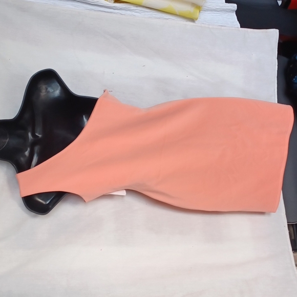 NWT La Reyna One Shoulder Dress, Peach w Black & Gold lace accents - Picture 4 of 5